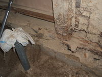 お風呂や脱衣場など床がタイルの場所は風通しが良くないので柱脚、土台に腐食が見られることが多いです。
